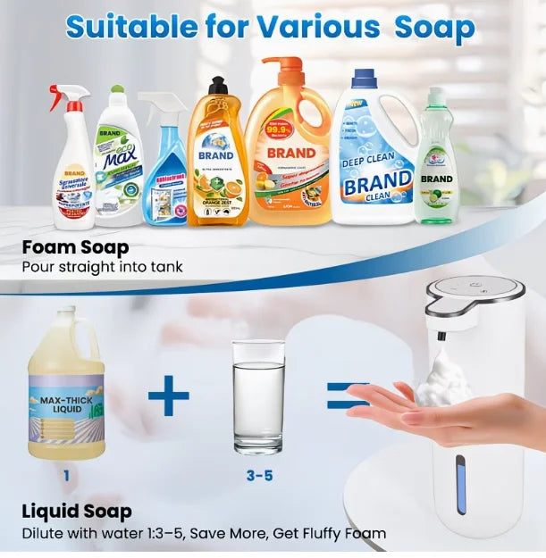 Automatic Touchless Foam Soap Dispenser, Sensor Hand Wash, Adjustable Foam, Waterproof for Bathroom Kitchen