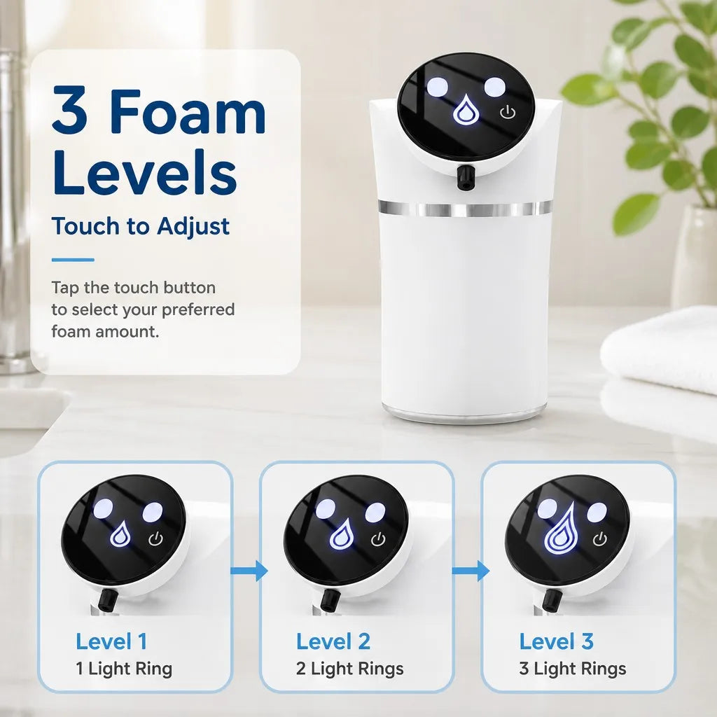 Automatic Touchless Foam Soap Dispenser, Sensor Hand Wash, Adjustable Foam, Waterproof for Bathroom Kitchen