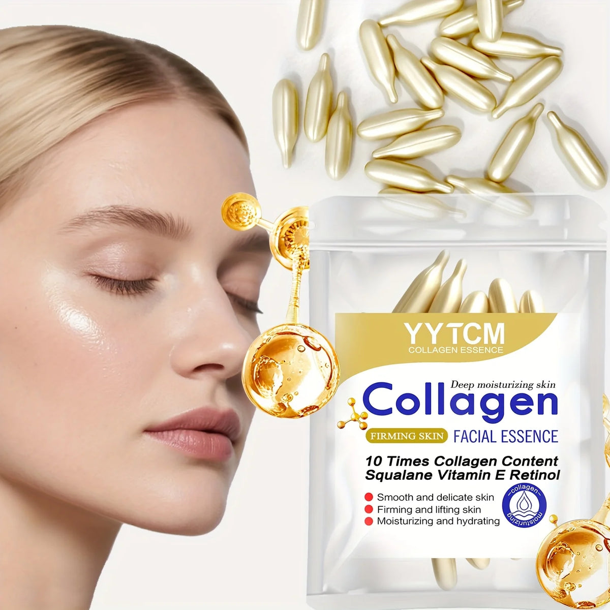Collagen Firming Capsule Serum, moisturizes and hydrates for smooth skin, contains plant-based squalane, retinol, and vitamin E for deep hydration (0.4g x 30 capsules)/bag - 1 bag