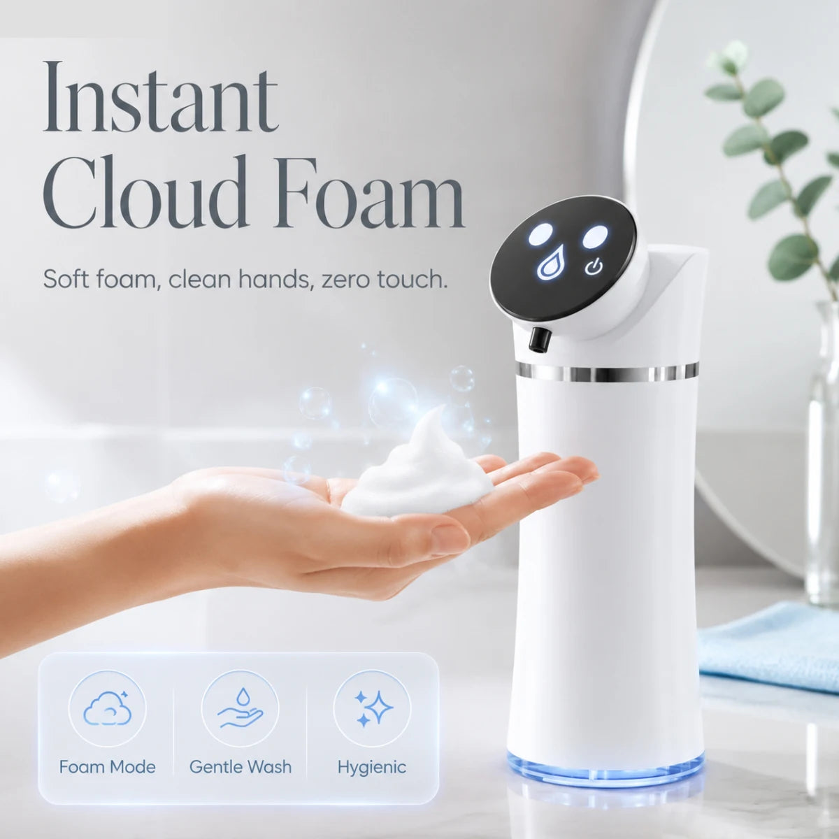 Automatic Touchless Foam Soap Dispenser, Sensor Hand Wash, Adjustable Foam, Waterproof for Bathroom Kitchen